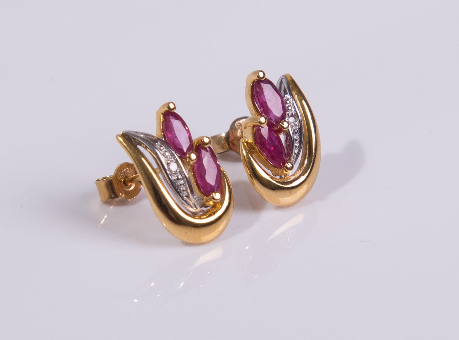 9ct Gold Ruby Earrings / Diamond Studs / Yellow Gold