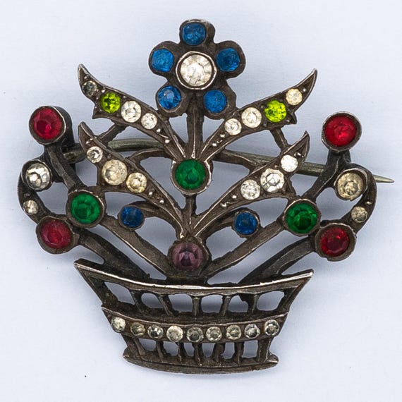 Antique French Silver Paste Flower Basket Brooch