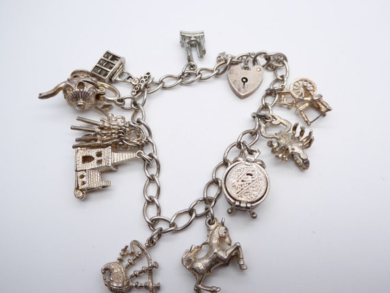 Vintage Sterling Silver Charm Bracelet – Clock, Cable Car, Tea Pot, Scorpion