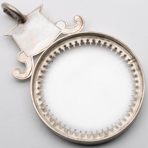 Antique Victorian Sterling Silver Crown Coin Mount Pendant