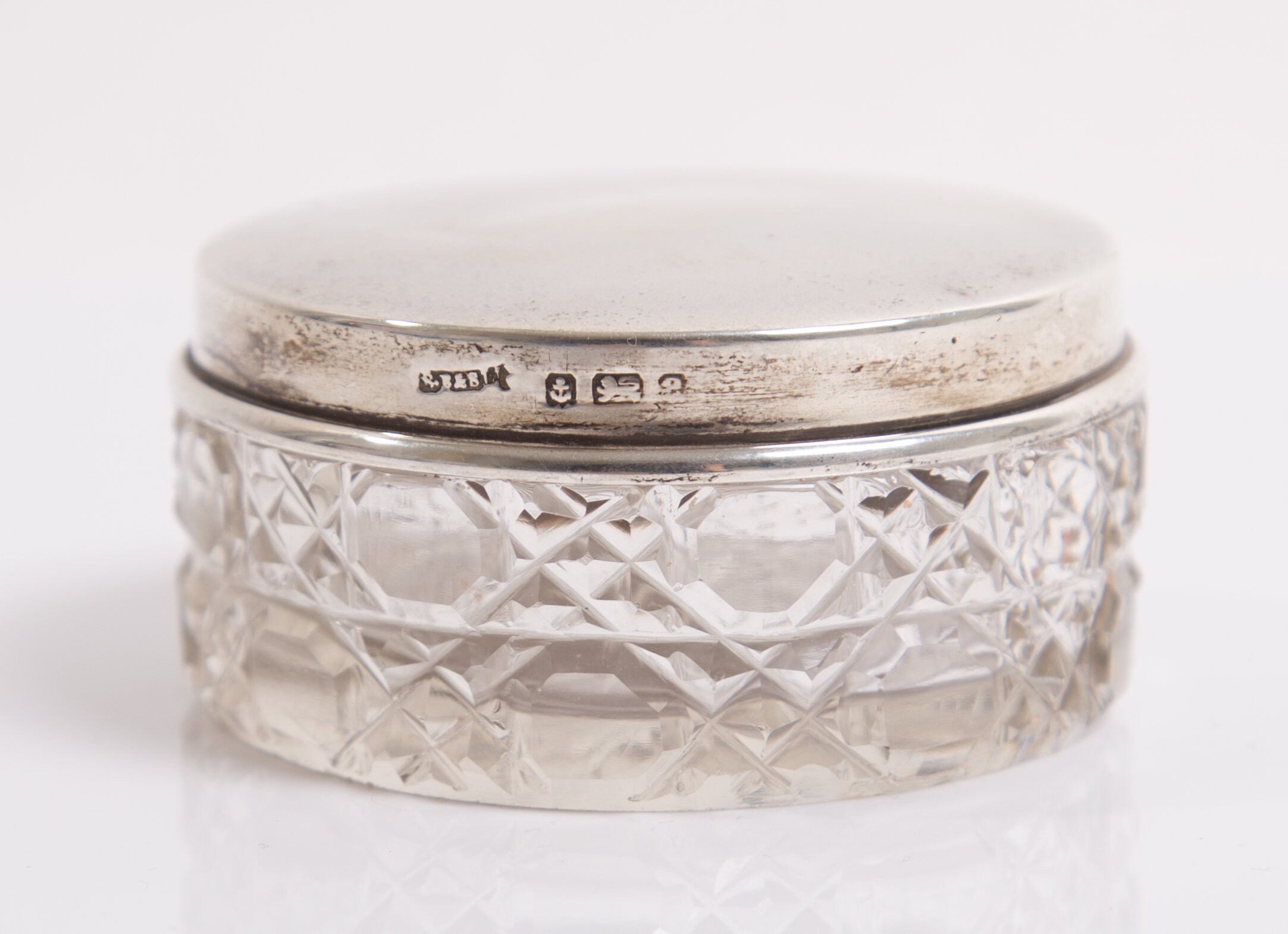 Antique Edwardian Sterling Silver & Cut Glass Lidded Trinket Box