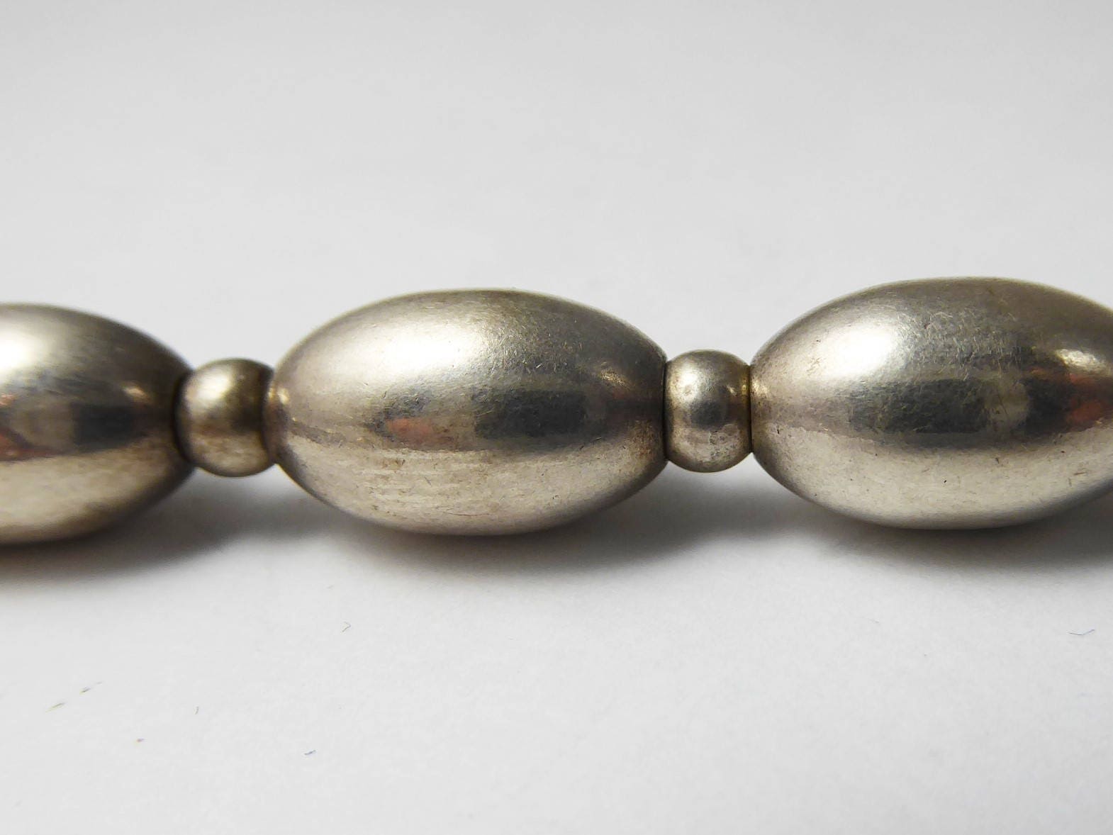 Vintage Sterling Silver Oval Bead Necklace on Box Chain