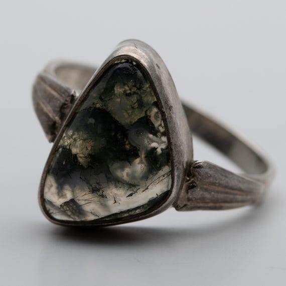 Vintage German 830 Silver Moss Agate Dress Ring – Size M