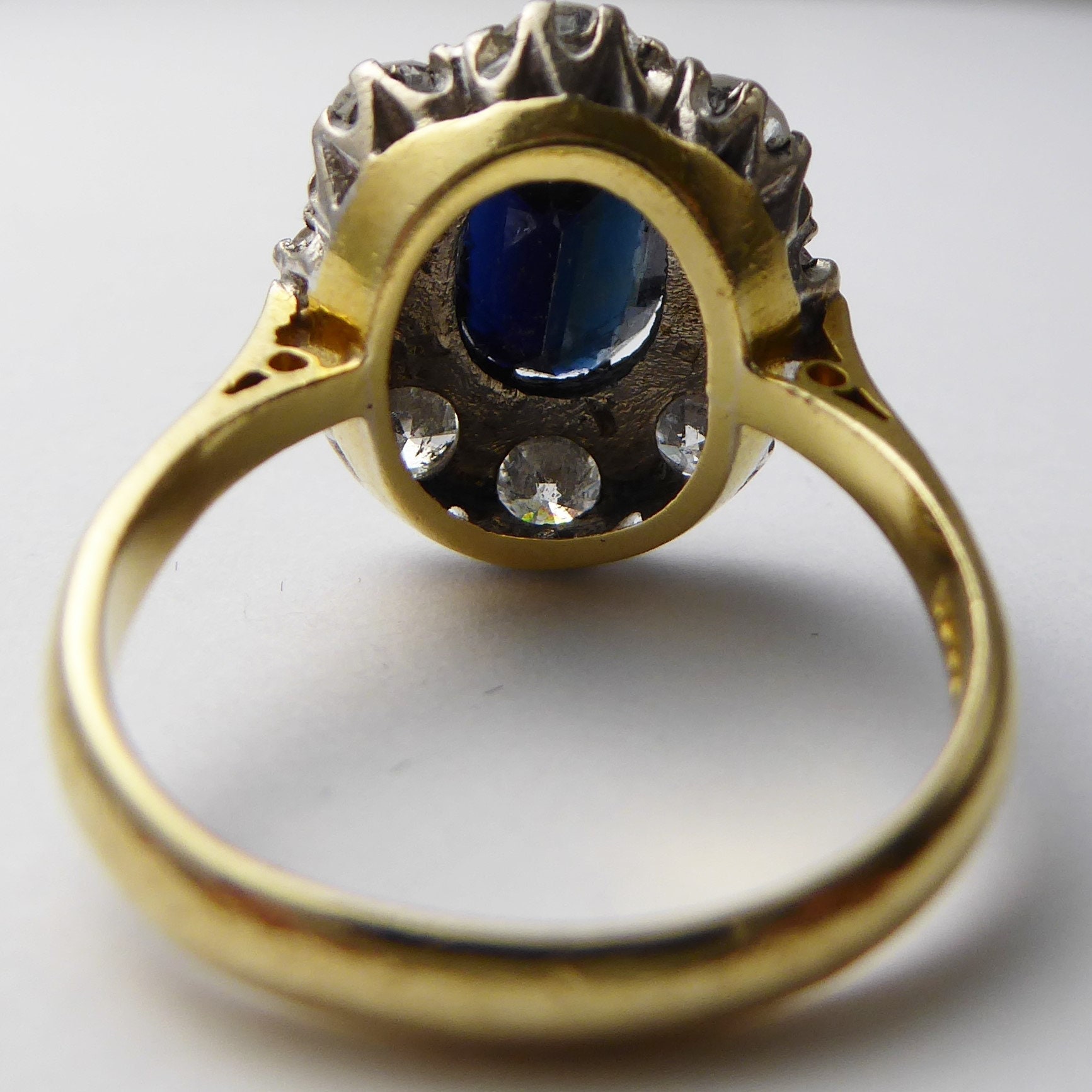 Vintage 18ct Yellow Gold, Sapphire & Diamond Cluster Princess Diana Ring