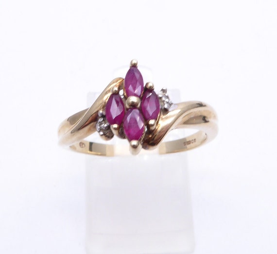 Vintage 9ct Yellow Gold Ruby & Diamond Ring – Size P