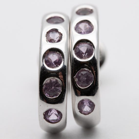 Vintage 9ct White Gold Pink Synthetic Spinel Half Hoop Stud Earrings