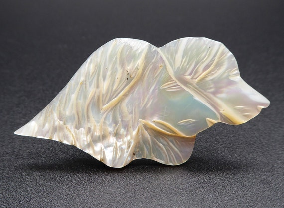 Vintage Carved Mother of Pearl Afghan Hounds Dog Brooch