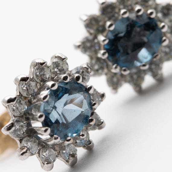 Vintage 9ct Yellow & White Gold Topaz and CZ Cluster Stud Earrings