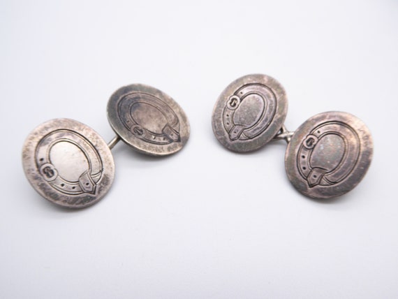 Antique Victorian W Bros Sterling Silver Belt Gents Cufflinks