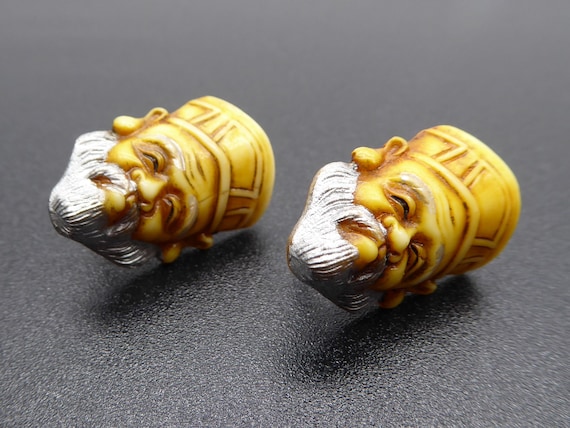 Vintage Japanese Face Celluloid Screw Back Earrings