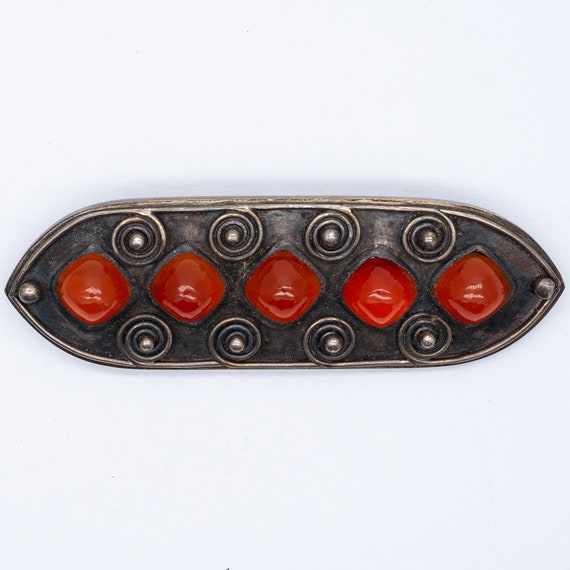 Antique Vintage Arts & Crafts Sterling Silver Carnelian Agate Brooch