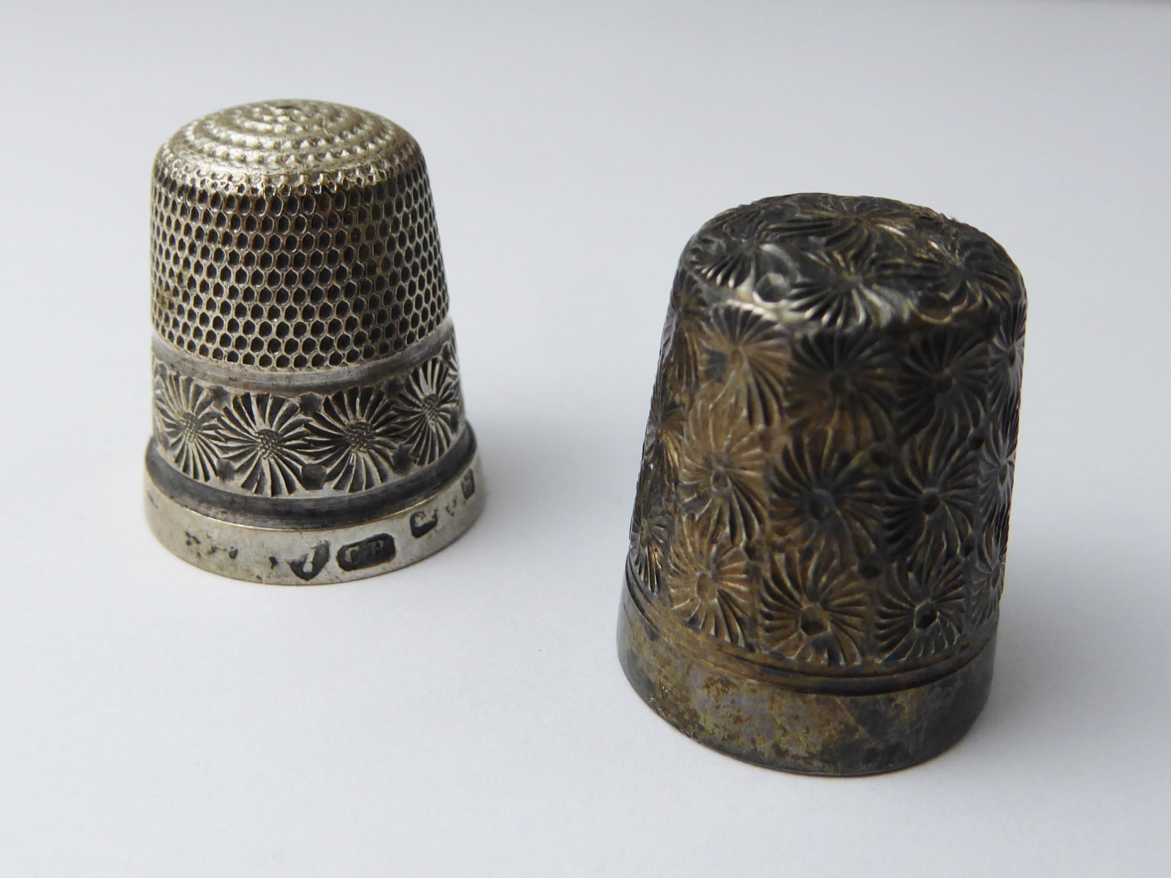 Pair / Two Antique Art Deco Sterling Silver Charles Horner Thimbles