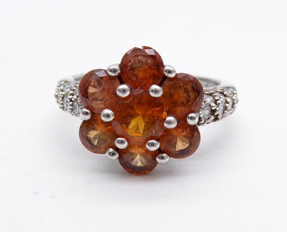 Vintage Sterling Silver DQCZ Daisy Cluster Ring