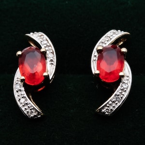 Vintage 9ct Yellow Gold Gemstone Diamond Stud Earrings