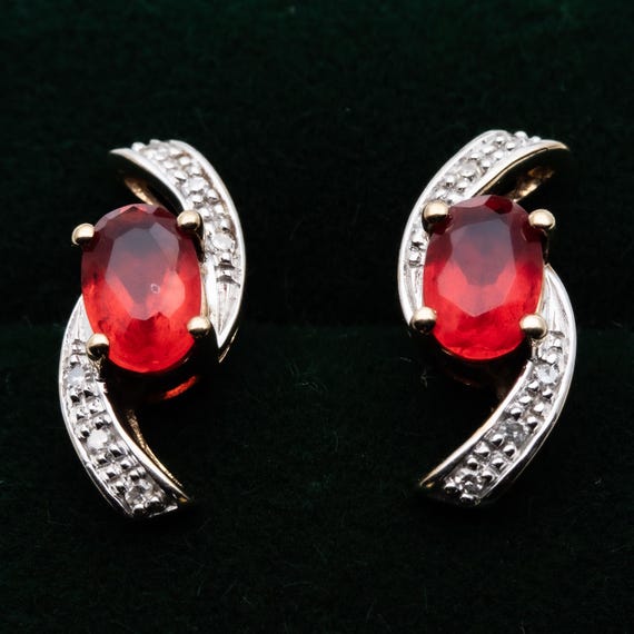 Vintage 9ct Yellow Gold Gemstone Diamond Stud Earrings