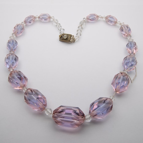 Antique Art Deco UV Selenium Pink Purple Fluorescent Glass Bead Necklace - Restring