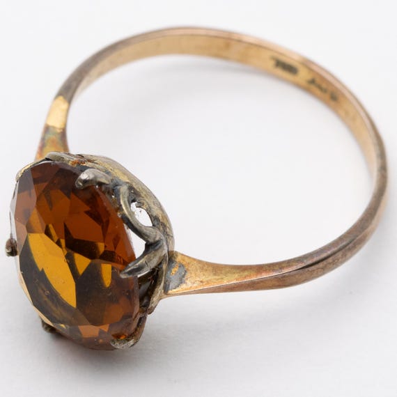Vintage 9ct Gold & Silver Citrine Glass Paste Ring – Size P