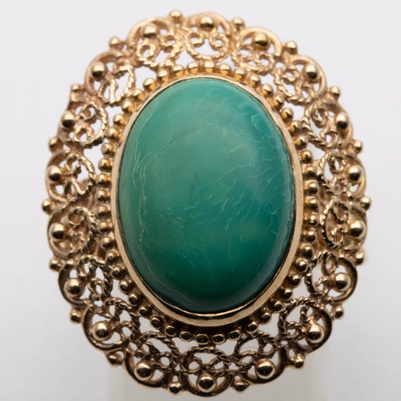 Striking 9ct Yellow Gold Doug Paulus QVC Turquoise Dress Ring – Size P