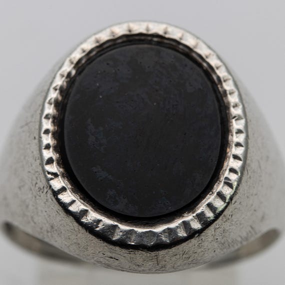 Vintage Sterling Silver Onyx Signet Ring - Size U