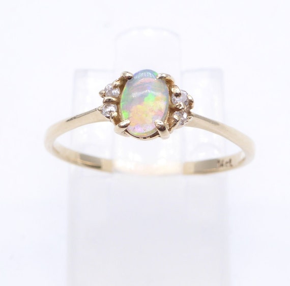 Vintage 14ct Yellow Gold Opal & Diamond Cluster Ring – Size M