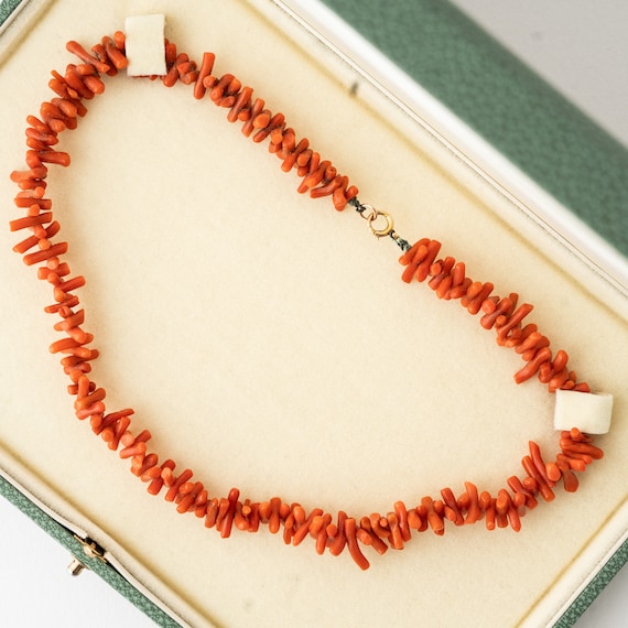 Antique Vintage Art Deco Salmon Coral Branch Necklace