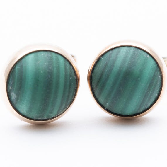 Vintage 9ct Rose Gold Malachite Stud Earrings