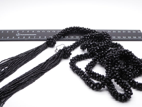 Antique Art Deco Black Glass Flapper Sautoir Scarf Necklace – 81 Inches