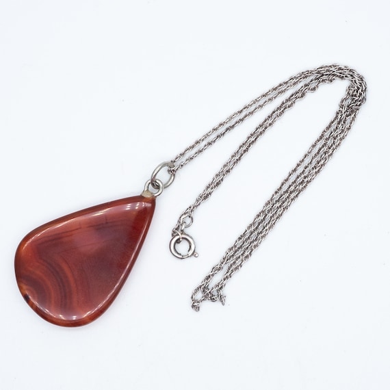 Vintage Sterling Silver Prince of Wales Chain Carnelian Pendant Necklace