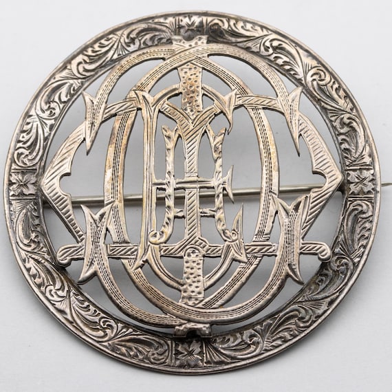 Antique Victorian Sterling Silver Initials Brooch