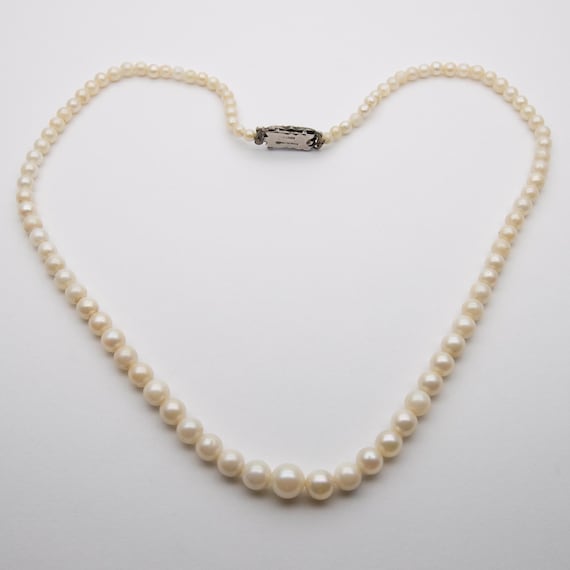 Vintage Art Deco Sterling Silver Marcasite Cultured Pearl Necklace