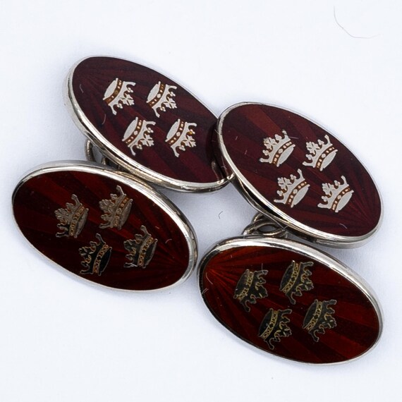Vintage Sterling Silver Brown Enamel Crown Cufflinks – Boxed – 30th birthday