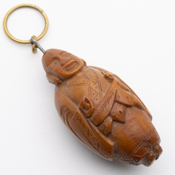 Antique Vintage Hand Carved Peach Pit Boxwood Netsuke Toggle Pendant