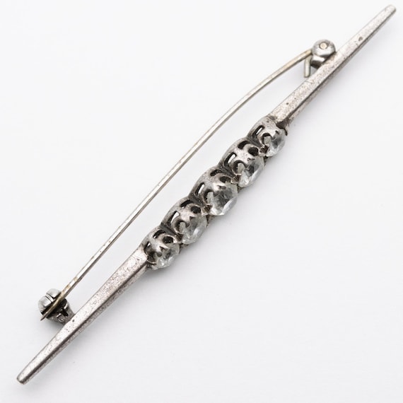 Vintage antique Sterling Silver Natural White Zircon Bar Brooch