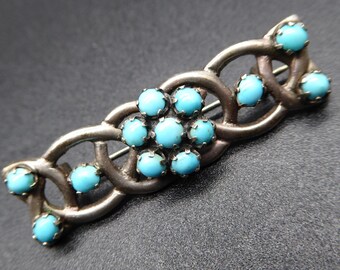 Antique Sterling Silver & Turquoise Glass Celtic Knot Brooch