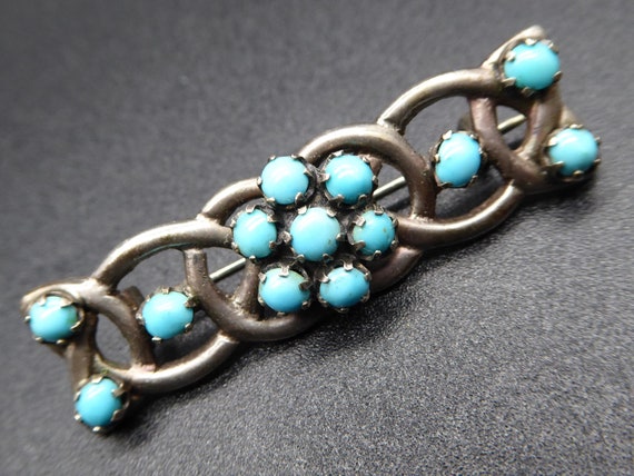 Antique Sterling Silver & Turquoise Glass Celtic Knot Brooch