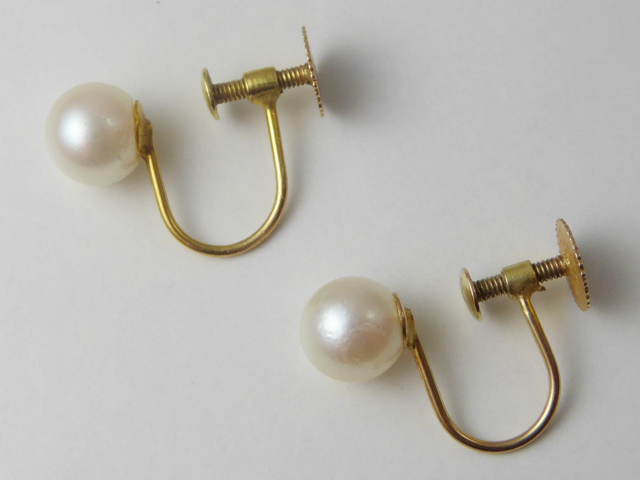 9ct Gold Pearl Earrings / Screw Back / Art Deco / 6mm Pearls