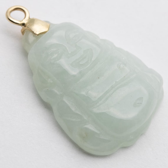 Vintage 14ct Yellow Gold Jade Buddha Charm Pendant