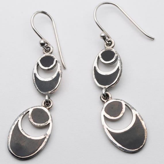 Vintage Harper Kendal Sterling Silver Onyx Drop Dangle Earrings