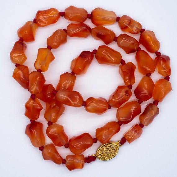 Vintage Chinese Carnelian Agate Bead Necklace