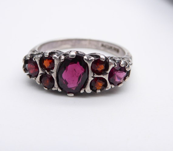 Vintage Sterling Silver Garnet Victorian Style Boat Ring – Size N