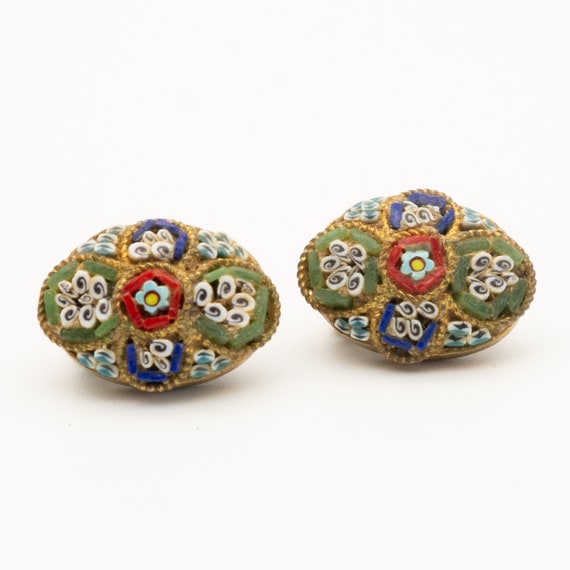 Antique Vintage Italian Micro Mosaic Clip On Earrings