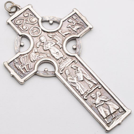 Vintage Large Sterling Silver Pectoral Durrow High Cross Pendant