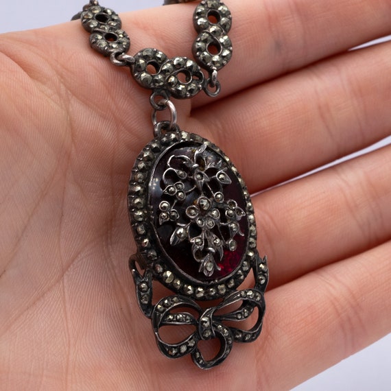Antique Georgian Silver Marcasite Pendant Necklace