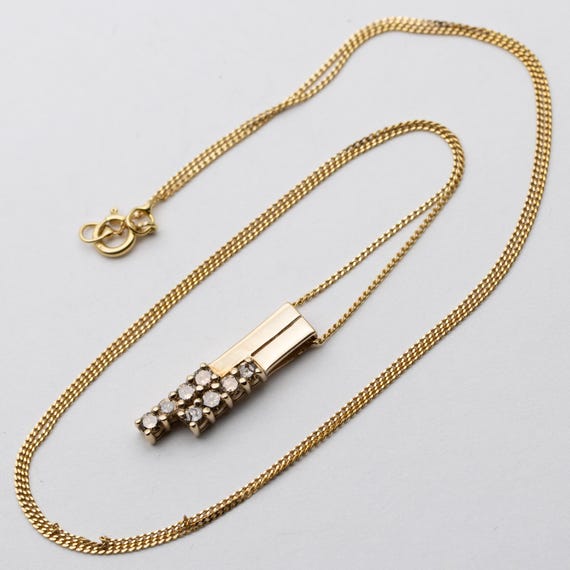 Vintage 9ct Yellow Gold Champagne Diamond Pendant Necklace