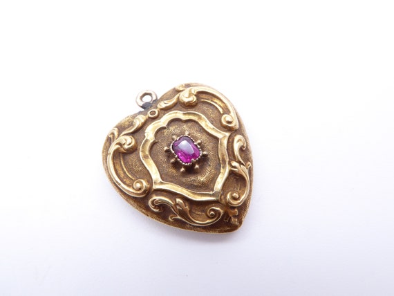 Antique Victorian 18ct Yellow Gold Natural Ruby Puffy Heart Locket Pendant