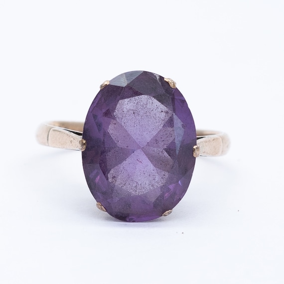 Vintage 9ct Gold Synthetic Colour Change Sapphire Corundum Alexandrite Cocktail Ring - Size M