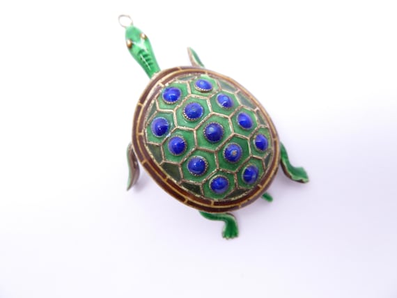 Chinese Enamel Silver Turtle Pendant