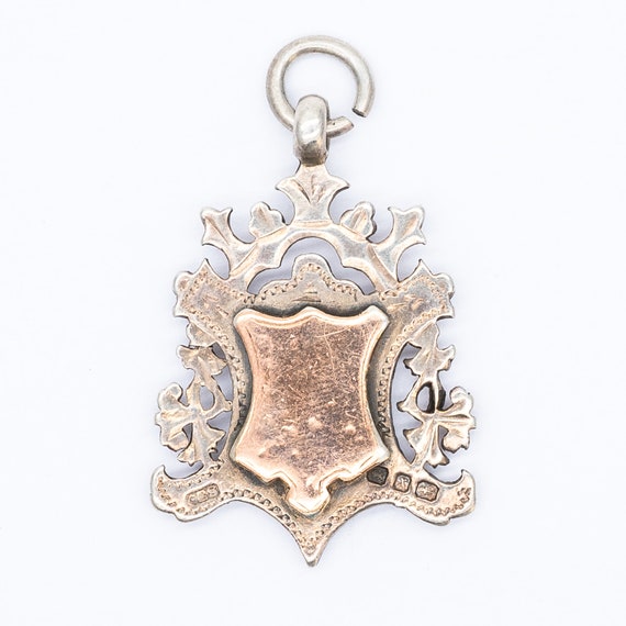 Antique Victorian Sterling Silver Rose Gold Double Sided Fob Pendant – Blank Cartouche