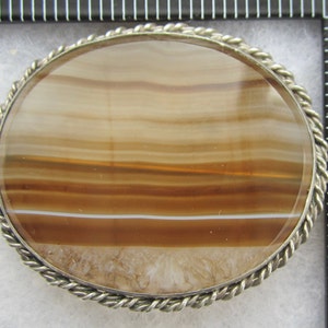 Antique Scottish Victorian Sterling Silver Banded Agate Brooch