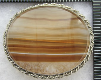 Broche victorienne écossaise ancienne en argent sterling à rubans en agate